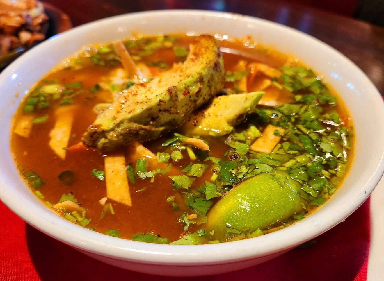 Bowl of Spicy Chicken Tortilla Soup.
